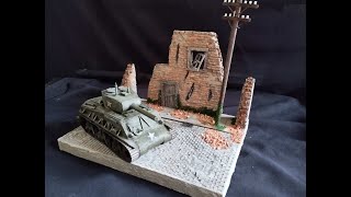 Scale model ruined house. 1/35 diorama. How to make.