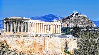 The Acropolis and Lycabettus hill, as seen from Filopappou hill...