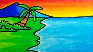 How To Draw Sea Scenery With Oil Pastels |Drawing Sea Scenery Very Easy