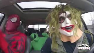 Superheroes Dancing in a Car 2016 | Blue Spiderman, Carnage, Bane & Green Alien