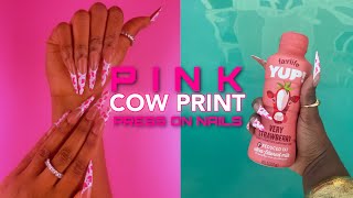 Long Stiletto PINK cow print press on nails + NAIL ADDICT LA \