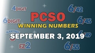 P142M Jackpot, EZ2, Suertres, 6Digit, Lotto 6/42, and Superlotto 6/49 | September 3, 2019