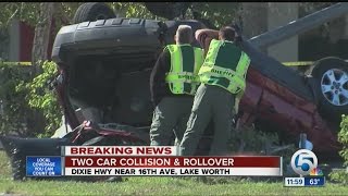 Two cars overturn on North Dixie in Lake Worth