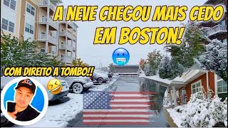 Primeira Neve desse Inverno em Boston e Tombão na Neve!