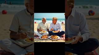 Leaders Modi and Trump eating pan cake at Chennai beach