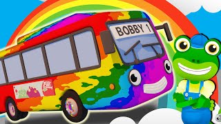 Learn Colors With Rainbow Bus! | Gecko's Garage | Bus Videos For Toddlers | School Bus Car Wash