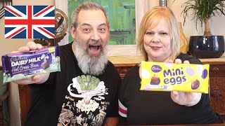 AMERICANS TRY CADBURY EASTER CHOCOLATES | HOT CROSS BUNS AND MINI EGGS BAR