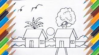 Nature drawing l scenery drawing l landscape scenery drawing l ચિત્ર દોરવાની રીત