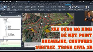 Xây dựng mô hình bề mặt Point, Breakline, Contours, Surface  trong Civil 3D.