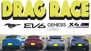 Kia EV6 GT vs Genesis GV60 Performance vs Ford Mach-E GT vs BMW X4M Competition.