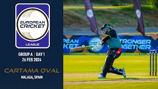 🔴 European Cricket League, 2024 | Group A, Day 1 | Cartama Oval, Malaga, Spain | T10 Live Cricket