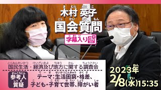 【字幕入り】木村英子の国会質問！参議院・国民生活・経済及び地方に関する調査会  参考人質疑  (2023年2月8日）