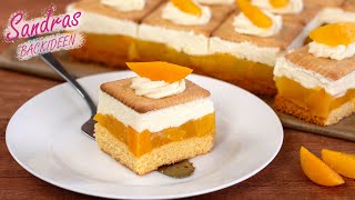 Pfirsichkuchen mit Butterkeks - leichtes Rezept | Blechkuchen