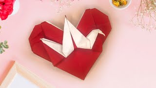 Origami Heart Crane | Paper Heart Easy Tutorial