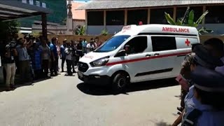 Ambulances arrive at hospital in Colombo as blasts hit Sri Lanka