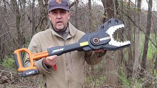 #9 Worx JawSaw cutting Bittersweet and Wild Grape vine. Nice tool but a short battery life.