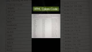 HTML Colors Code HEX and RGB values table #html #colorcode #programming #computer #shorts