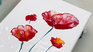 24. POPPIES | Easy red flowers created using a straw and string | Acrylic Pour Painting Tutorial