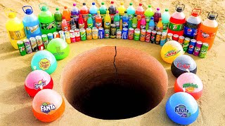 Big Balloons of Coca-Cola & Fanta, Monster, Mtn Dew, Schweppes and Other Sodas vs Mentos Underground