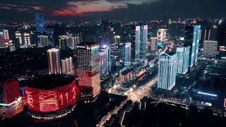 武汉航拍夜景/The aerial photography of Wuhan night scene/التصوير الجوي للمشهد الليلي ووهان