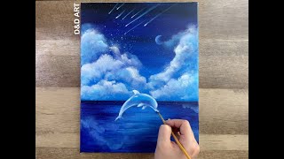 Blue Dolphin Painting  tutorial on canvas /Acrylic Technique on canvas/Acrylic Tutorial