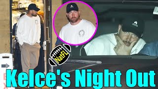 Travis Kelce spotted having dinner with friends after Chiefs sweaty practice in Kansas