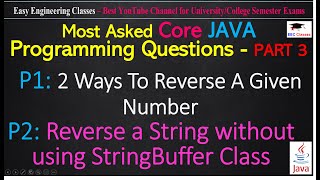 Java Programs: 2 Ways to Reverse Number, Reverse String without using StringBuffer reverse() method