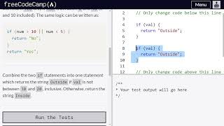 Comparison with the logical OR operator - freeCodeCamp | Video 70 | Basic JavaScript