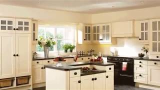 Cream Colored Kitchen Cabinets with Dark Countertops