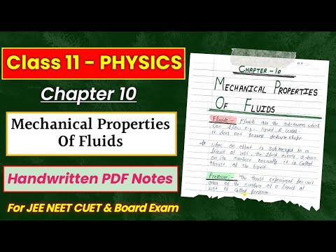 Chapter 10 | MECHANICAL PROPERTIES OF FLUIDS || Physics Class 11 ...