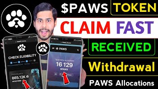 Paws Airdrop Token Received 🔥 paws new update, paws allocation, paws listing date, paws withdrawal