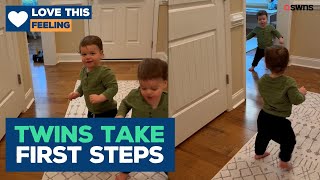 Twins take first steps at the same time 🥰  | LOVE THIS!