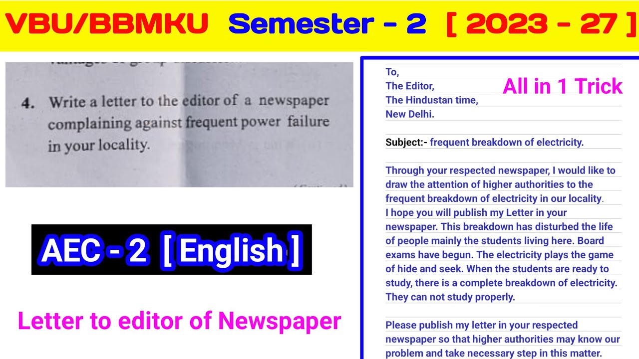 Semester 2 Aec English Letter To Aditor Of Newspaper L Semester 2 Aec 2