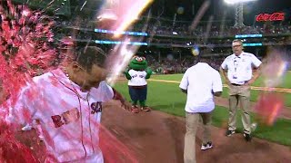 STL@BOS: Betts gets doused while discussing walk-off