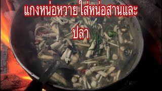 Ep:112 แกงหน่อหวายใส่หน่อสานและปลาแกงแบบบ้านๆ  :How to cook localfood with younger rattan and fish.