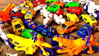 Transportation toys cars parking bikes helicopter 🚁 excavator tractor 🚜 looking for Disney car toys