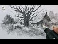 how to draw easy village landscape art with pen pencil pencil tutorial