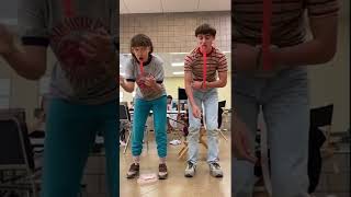 Millie Bobby Brown and Noah schnapps on set of stranger things season 4