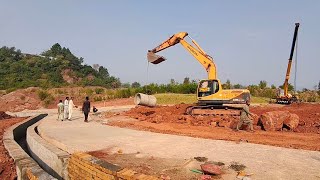 Hyundai Excavator Drain and Buggy Track doing concrete work|| Boom Crane || Dumper ||Transit Mixture