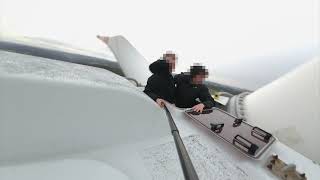 climbing a windturbine (hard wind)