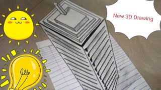 New Drawing 3D Skyscraper on Line Paper - Drawing of a Big building Illusion by Anuj