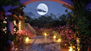 Rain Falling on a Flower-filled Porch at Night: Soothing Nature Soundscape