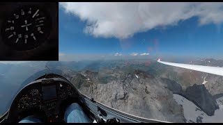 Thermaling up to 5 m/s with a glider in the region of Grosse Windgällen and Piz Cazarauls