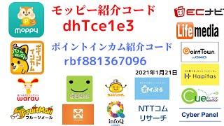 モッピー　ポイントインカム　ワラウ　ECナビ　ライフメディア 　ハピタス　ポイントタウン　ちょびリッチ　げん玉　マクロミル　アンケート モニター　ポイントサイト　　ポイ活　副業　2021年1月21日