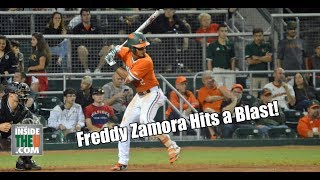 Miami Hurricanes SS Freddy Zamora Hits First Home Run of the Season