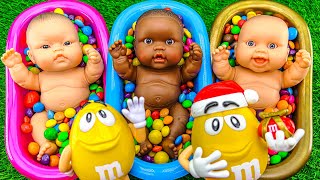 Satisfying Video | M&Ms Slime & Skittles Candy Mixing in Three BathTubs with Kinder Joy Cutting ASMR