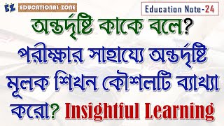 অন্তর্দৃষ্টি কাকে বলে? পরীক্ষার সাহায্যে অন্তর্দৃষ্টি মূলক শিখন কৌশলটি ব্যাখ্যা করো?