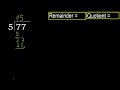 divide 77 by 5 . remainder quotient . division with 1 digit divisors . long division . how to do