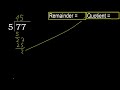 divide 77 by 5 . remainder quotient . division with 1 digit divisors . long division . how to do