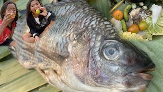 Grilled fish in a pot​ cooking-primitive technology  eating,